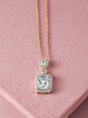 18K Gold Plated Radiant Cut CZ Pendant Necklace - Statement Piece with Sparkling Accents Necklace & Chains