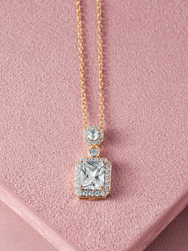 18K Gold Plated Radiant Cut CZ Pendant Necklace - Statement Piece with Sparkling Accents Necklace & Chains