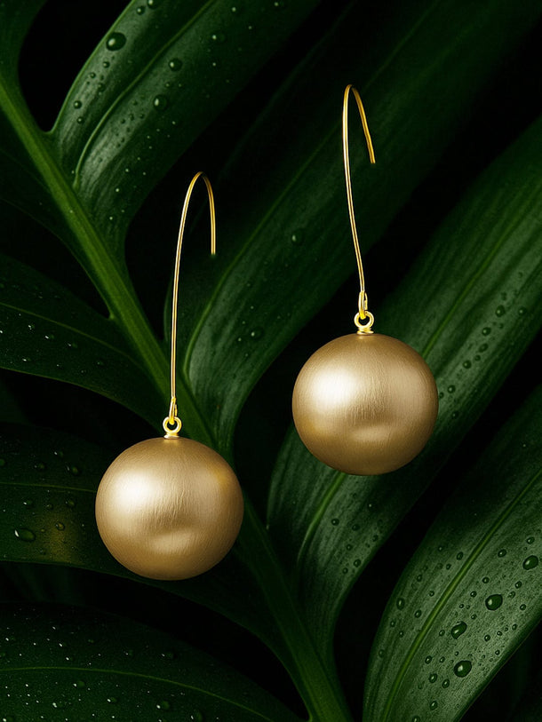 18K Gold Plated Round Sphere Drop Earrings with Long Wire Hook Design Drop Earrings
