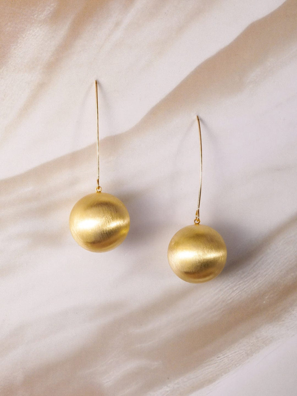 18K Gold Plated Round Sphere Drop Earrings with Long Wire Hook Design Drop Earrings