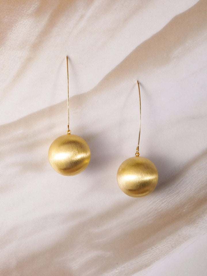 18K Gold Plated Round Sphere Drop Earrings with Long Wire Hook Design Drop Earrings