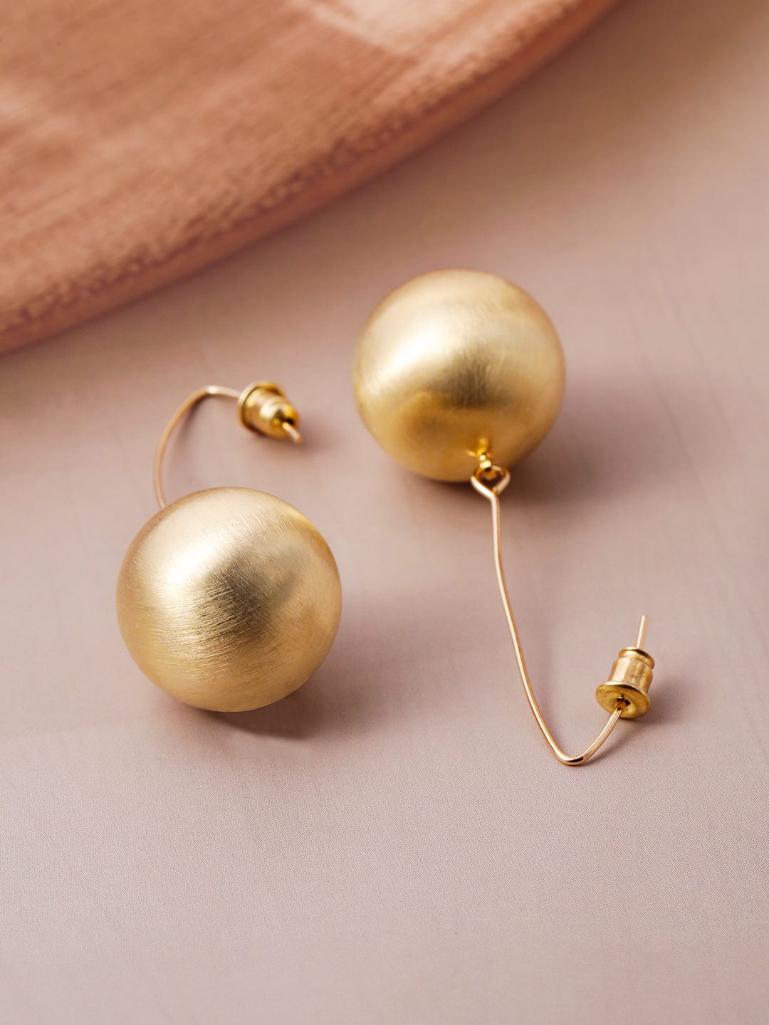 18K Gold Plated Round Sphere Drop Earrings with Long Wire Hook Design Drop Earrings