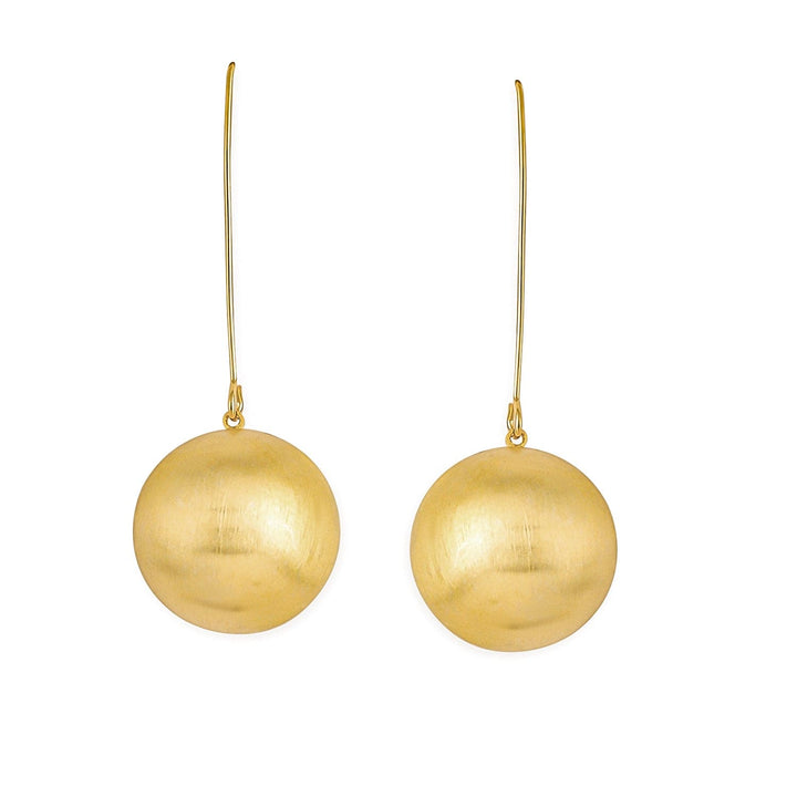 18K Gold Plated Round Sphere Drop Earrings with Long Wire Hook Design Drop Earrings