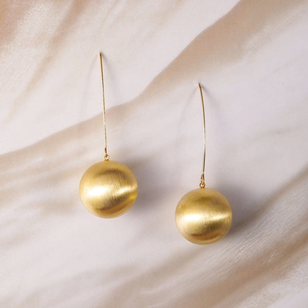 18K Gold Plated Round Sphere Drop Earrings with Long Wire Hook Design Drop Earrings