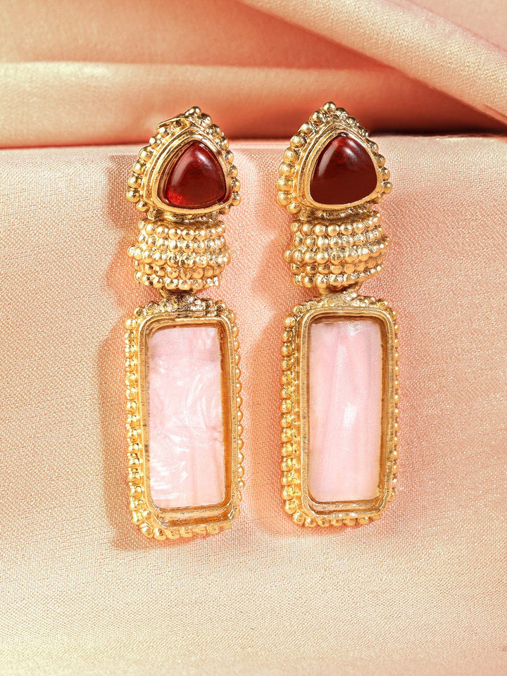 18K Gold Plated Ruby & Pale Pink Gemstone Studded Drop Earrings Drop Earrings