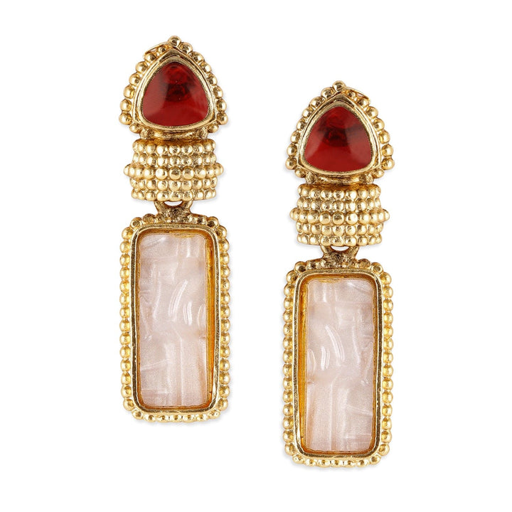 18K Gold Plated Ruby & Pale Pink Gemstone Studded Drop Earrings Drop Earrings