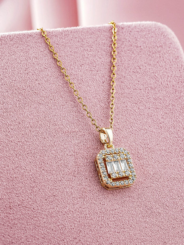18K Gold Plated Square Pendant Necklace with Sparkling Cubic Zicronia Accents Necklace & Chains