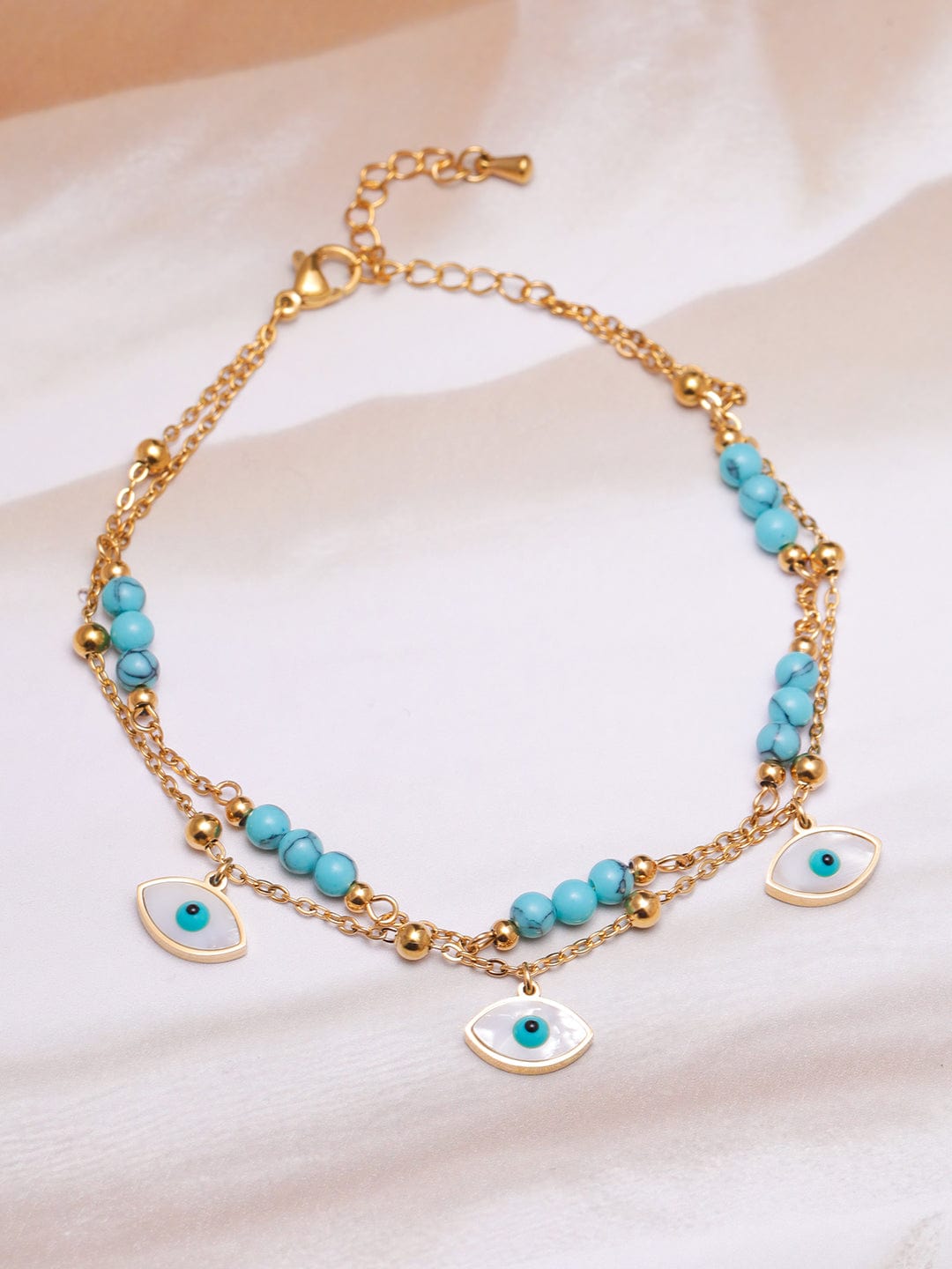 18K Gold-Plated Stainless Steel Tarnish-Free Waterproof Blue Bead Evil Eye Anklet Anklet