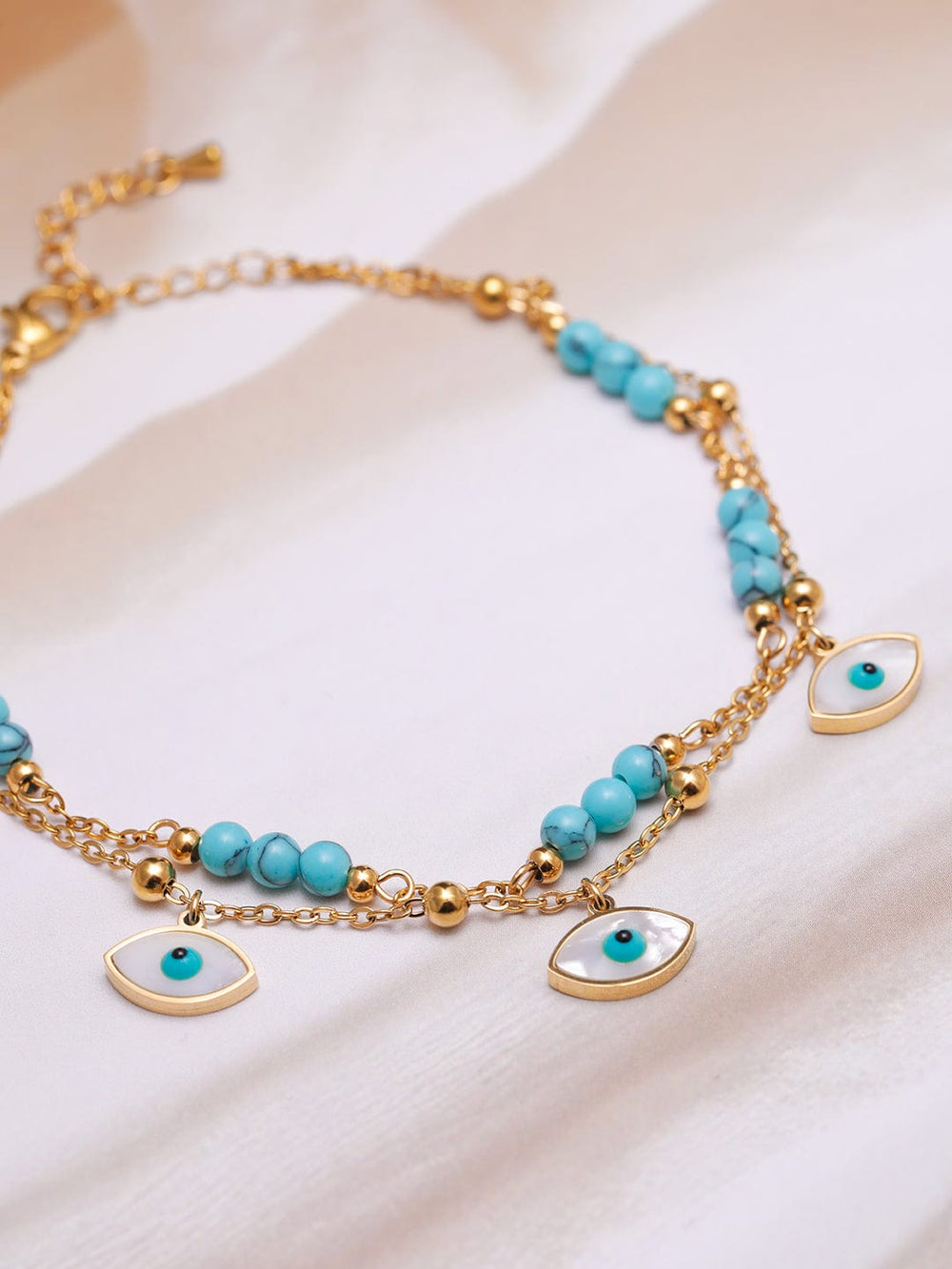 18K Gold-Plated Stainless Steel Tarnish-Free Waterproof Blue Bead Evil Eye Anklet Anklet