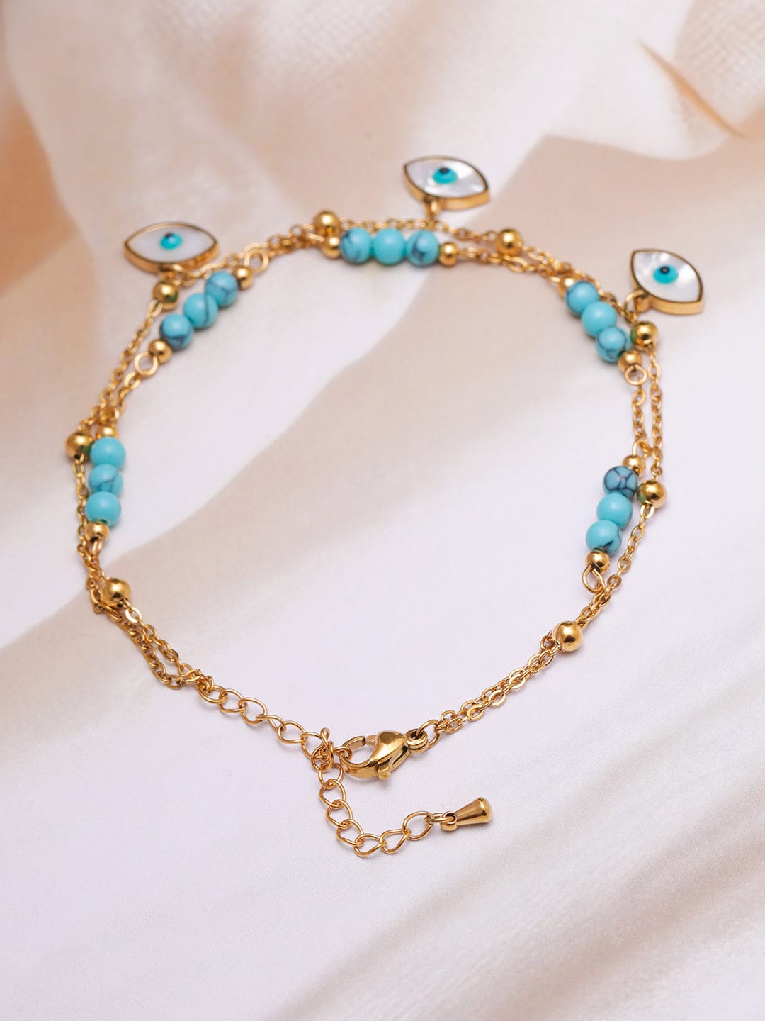 18K Gold-Plated Stainless Steel Tarnish-Free Waterproof Blue Bead Evil Eye Anklet Anklet