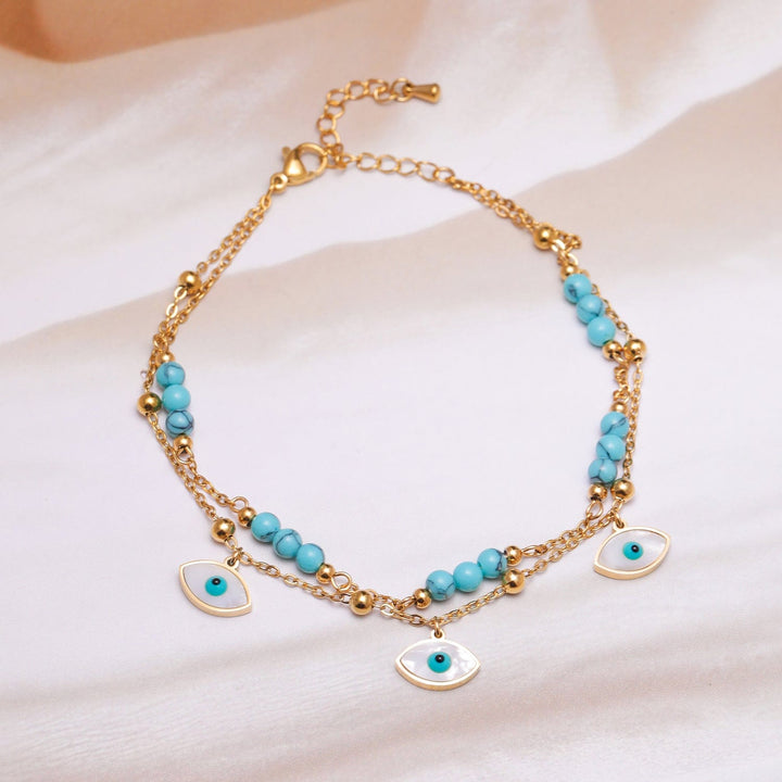 18K Gold-Plated Stainless Steel Tarnish-Free Waterproof Blue Bead Evil Eye Anklet Anklet