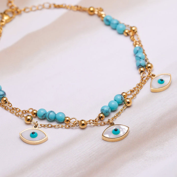 18K Gold-Plated Stainless Steel Tarnish-Free Waterproof Blue Bead Evil Eye Anklet Anklet