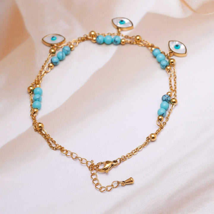 18K Gold-Plated Stainless Steel Tarnish-Free Waterproof Blue Bead Evil Eye Anklet Anklet