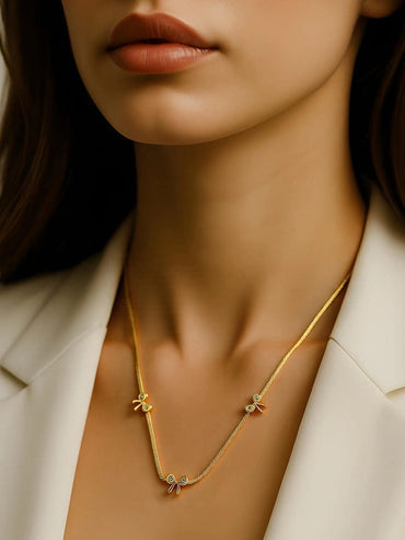 18K Gold-Plated Stainless Steel Tarnish-Free Waterproof Bow Design Chain Necklace Chain & Necklace