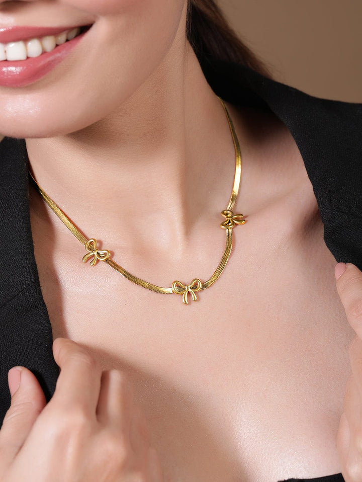 18K Gold-Plated Stainless Steel Tarnish-Free Waterproof Bow Design Chain Necklace Chain & Necklace