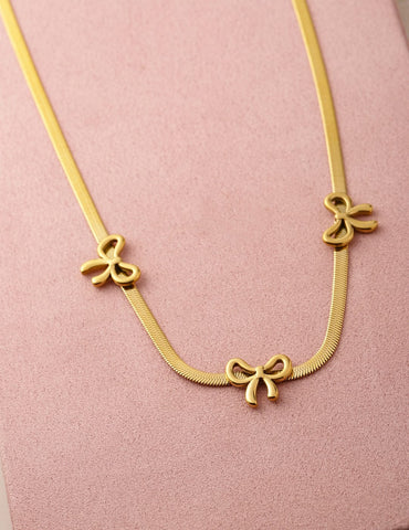 18K Gold-Plated Stainless Steel Tarnish-Free Waterproof Bow Design Chain Necklace Necklace & Chains