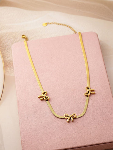 18K Gold-Plated Stainless Steel Tarnish-Free Waterproof Bow Design Chain Necklace Necklace & Chains