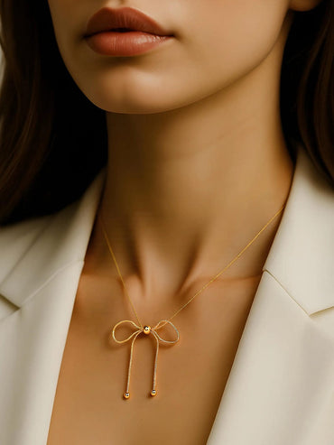 18K Gold Plated Stainless Steel Tarnish-Free Waterproof Bow Pendant Necklace Necklaces, Chains & necklace