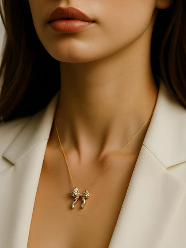 18K Gold Plated Stainless Steel Tarnish-Free Waterproof Bow Pendant Necklace Necklaces, Chains & necklace