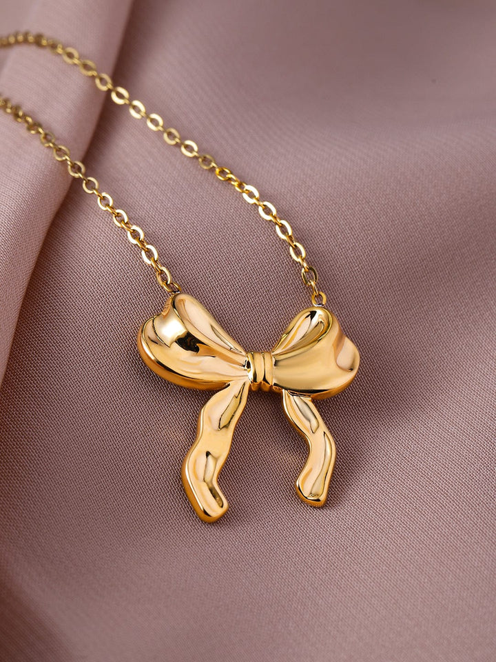 18K Gold Plated Stainless Steel Tarnish-Free Waterproof Bow Pendant Necklace Necklaces, Chains & necklace