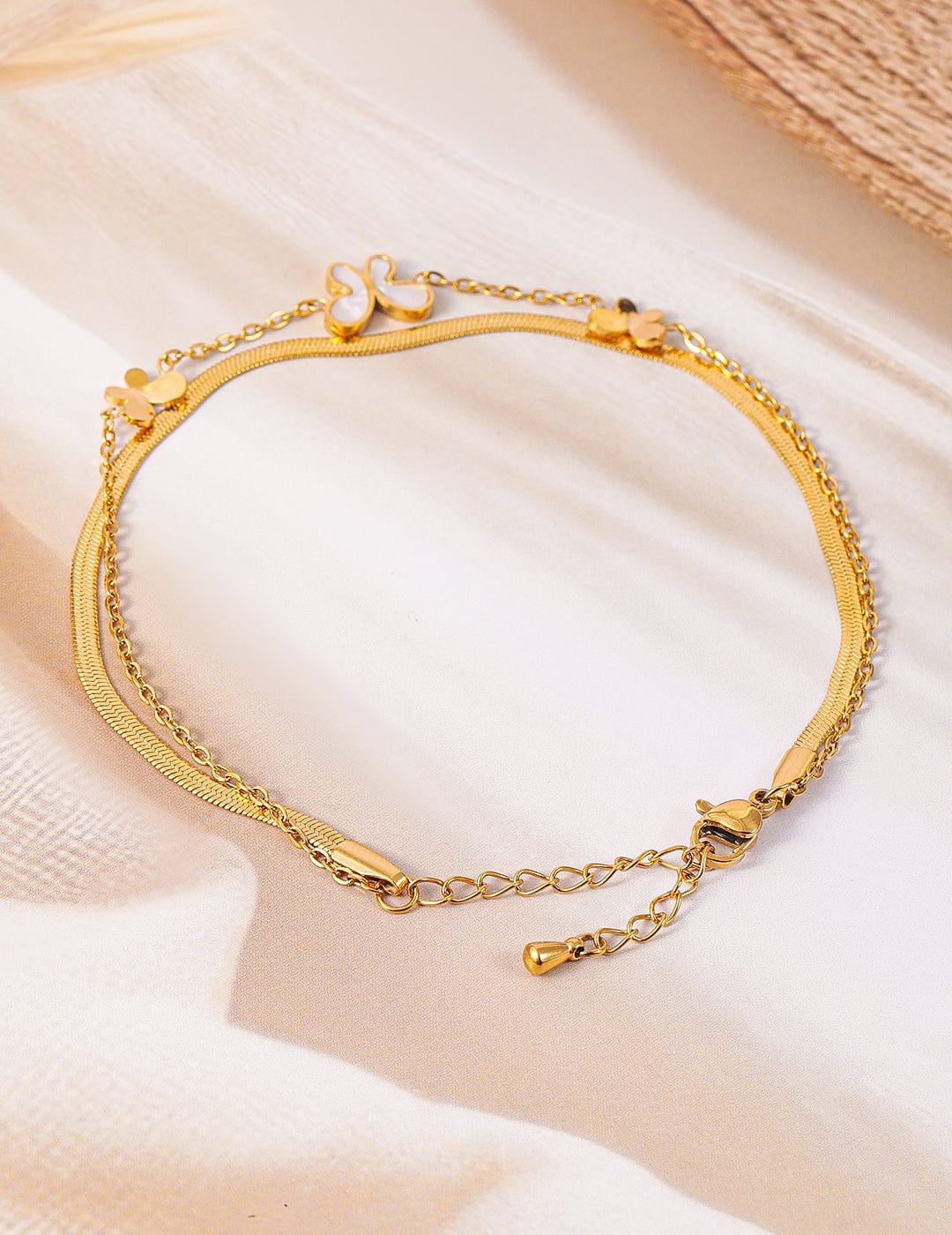 18K Gold Plated Stainless Steel Tarnish-Free Waterproof Butterfly Charm Anklet Anklet