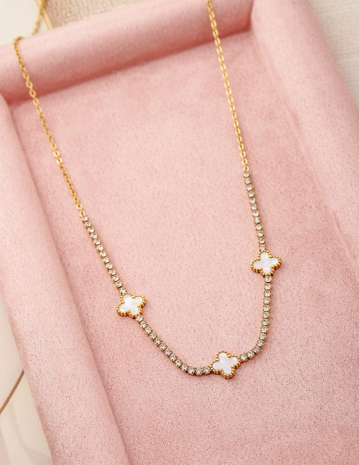 18K Gold-Plated Stainless Steel Tarnish-Free Waterproof Clover Pendant Necklace Chain & Necklace