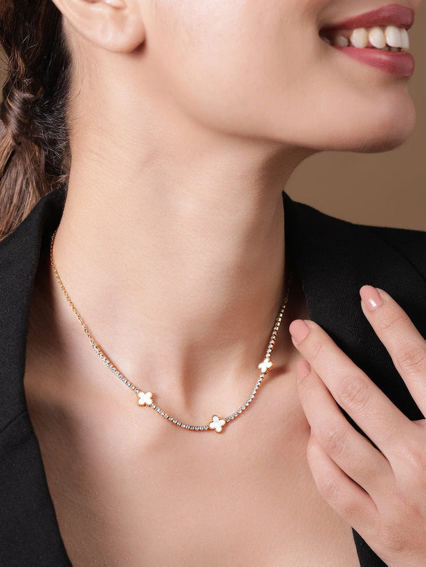 18K Gold-Plated Stainless Steel Tarnish-Free Waterproof Clover Pendant Necklace Necklace & Chains