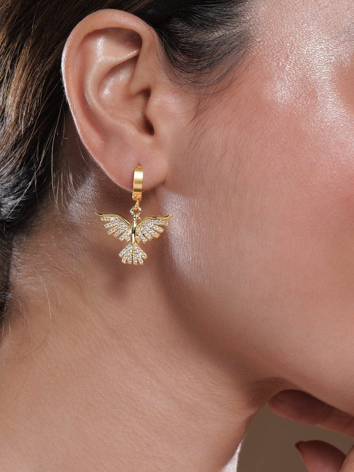 18K Gold Plated Stainless Steel Tarnish free Waterproof CZ Studded Bird Drop Earrings Drop Earrings