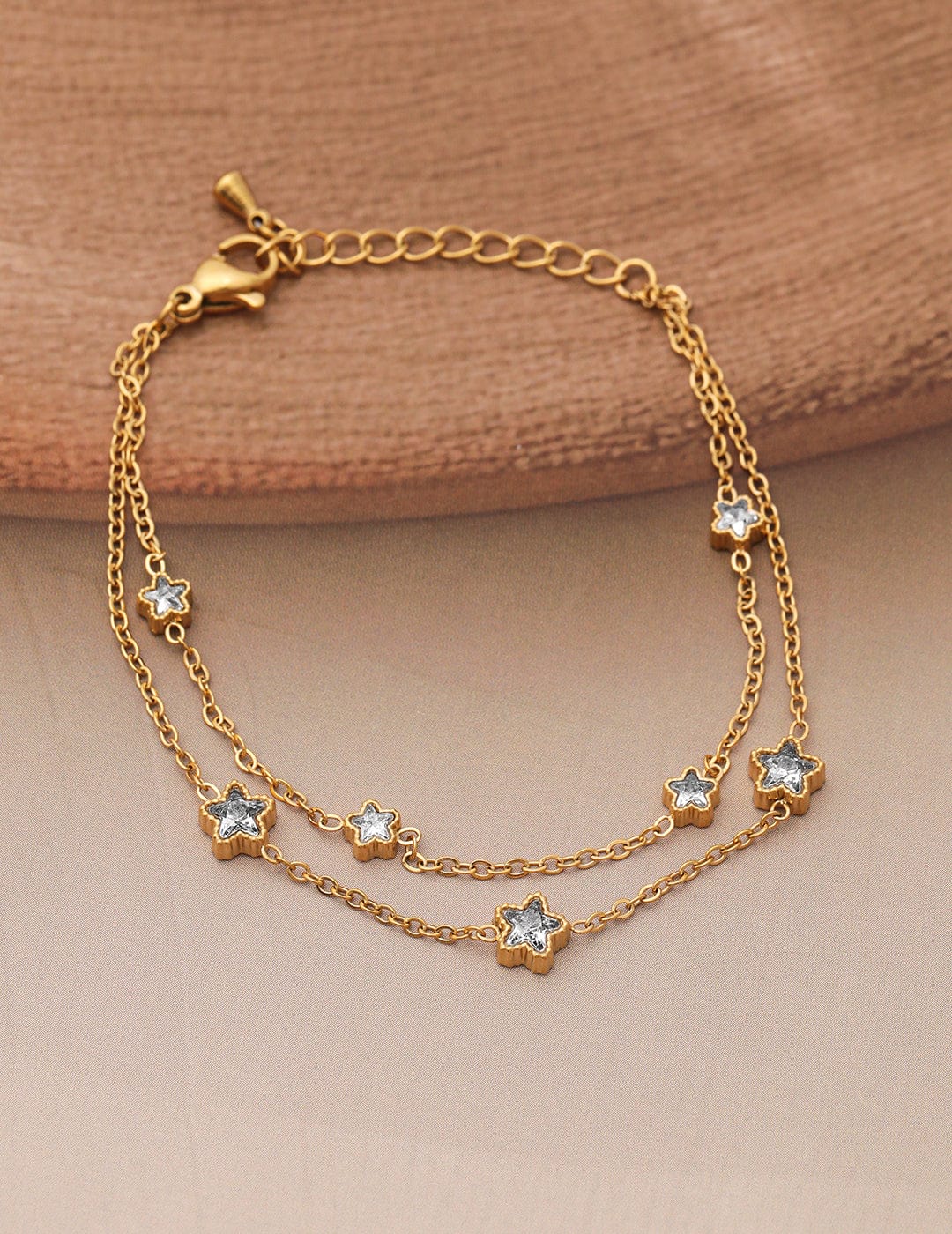 18K Gold Plated Stainless Steel Tarnish-Free Waterproof CZ Studded Double-Layer Bracelet Bracelet