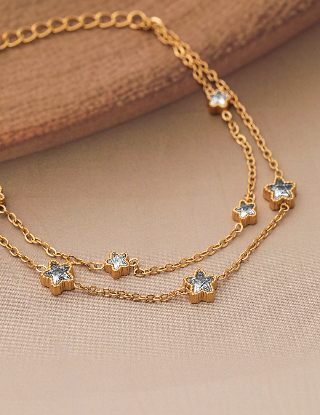 18K Gold Plated Stainless Steel Tarnish-Free Waterproof CZ Studded Double-Layer Bracelet Bracelet