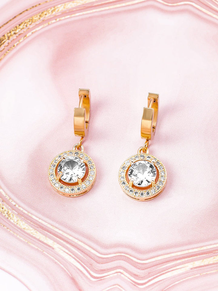 18K Gold Plated Stainless Steel Tarnish free Waterproof CZ Studded Round Drop Earrings Drop Earrings