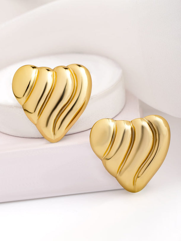 18K Gold Plated Stainless Steel Tarnish-Free Waterproof Demi Fine Heart Stud Earrings Earrings