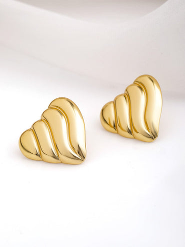 18K Gold Plated Stainless Steel Tarnish-Free Waterproof Demi Fine Heart Stud Earrings Earrings