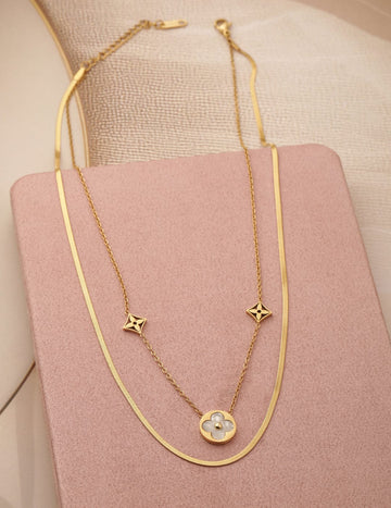 18K Gold-Plated Stainless Steel Tarnish-Free Waterproof Dual-Layered Necklace Chain & Necklace
