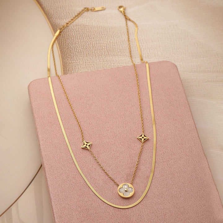 18K Gold-Plated Stainless Steel Tarnish-Free Waterproof Dual-Layered Necklace Chain & Necklace