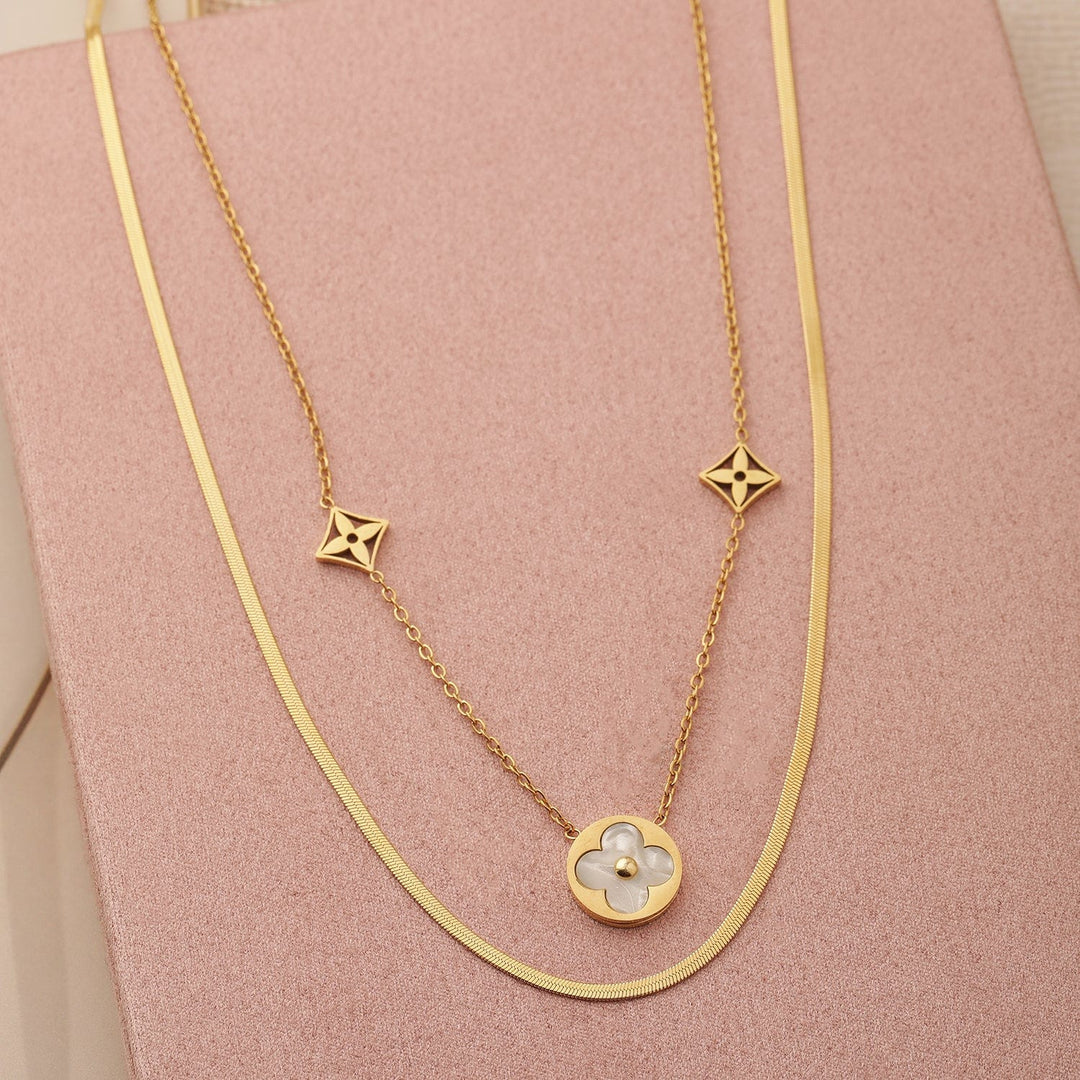 18K Gold-Plated Stainless Steel Tarnish-Free Waterproof Dual-Layered Necklace Chain & Necklace