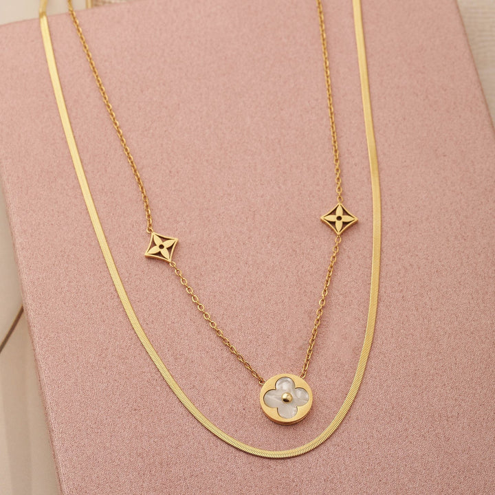 18K Gold-Plated Stainless Steel Tarnish-Free Waterproof Dual-Layered Necklace Chain & Necklace