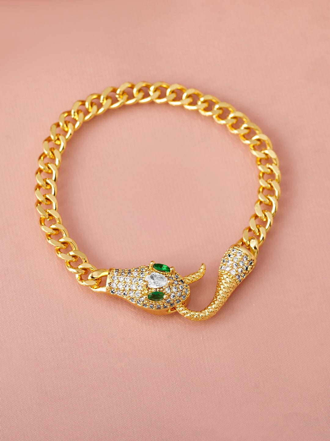 18K Gold-Plated Stainless Steel Tarnish-Free Waterproof Emerald & CZ Snake Bracelet Bracelet