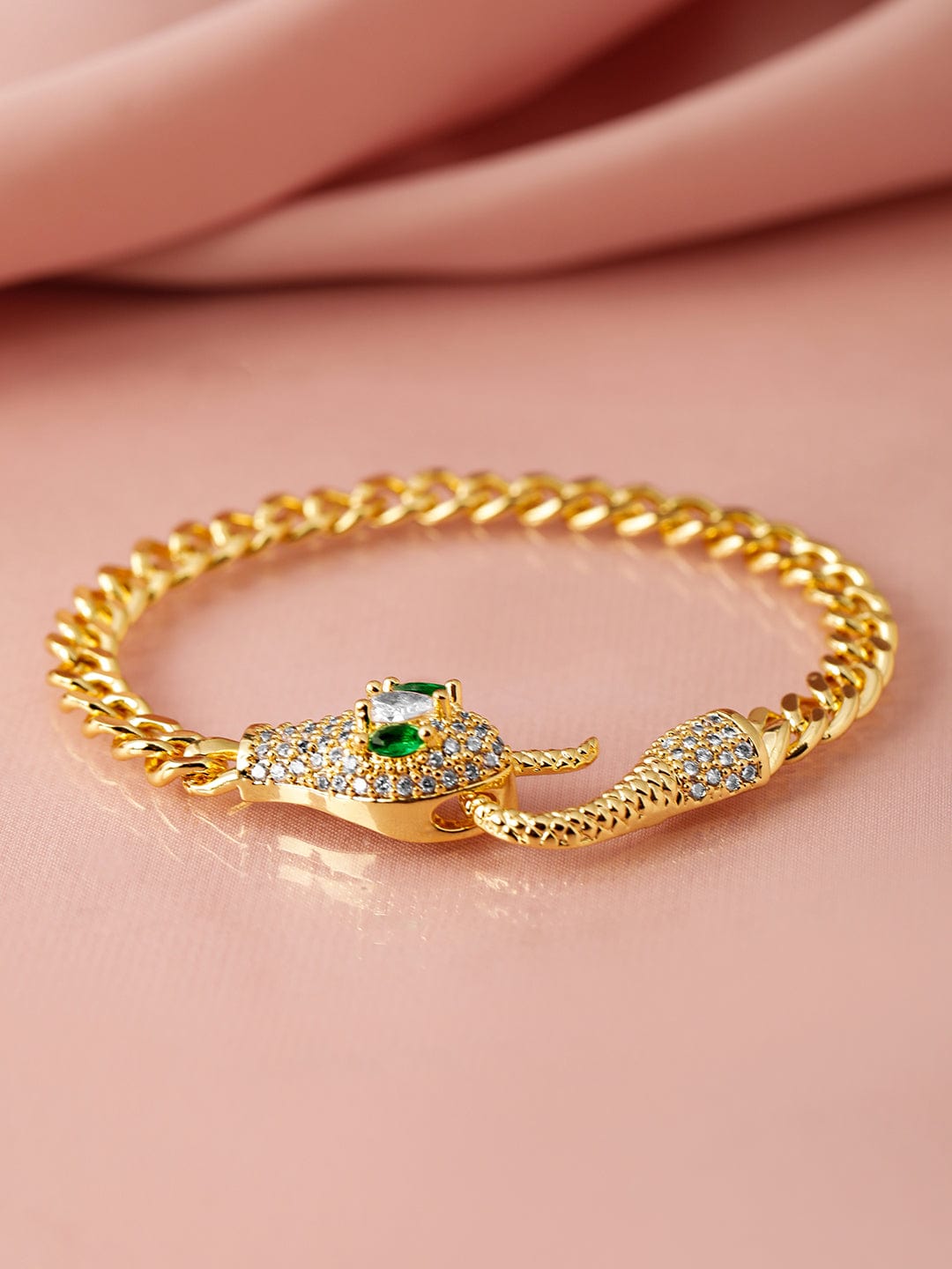 18K Gold-Plated Stainless Steel Tarnish-Free Waterproof Emerald & CZ Snake Bracelet Bracelet