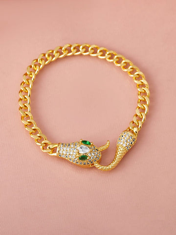 18K Gold-Plated Stainless Steel Tarnish-Free Waterproof Emerald & CZ Snake Bracelet Wristwear