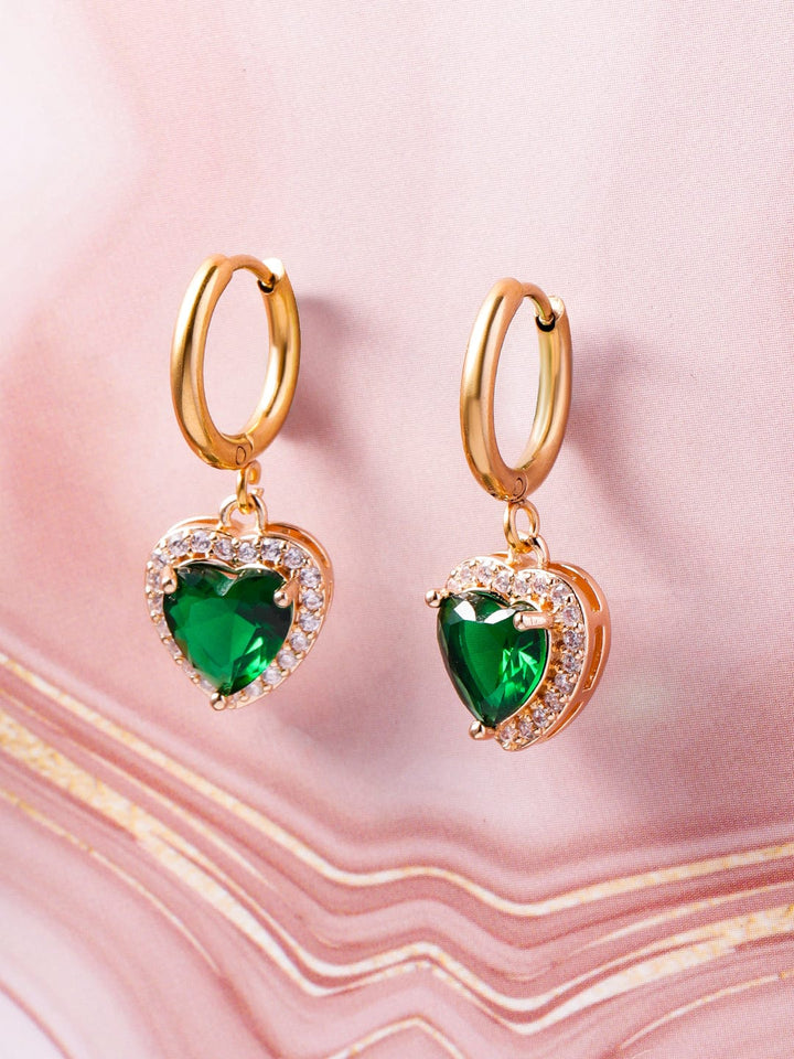 18K Gold Plated Stainless Steel Tarnish-Free Waterproof Emerald CZ Studded Drop Earrings Drop Earrings