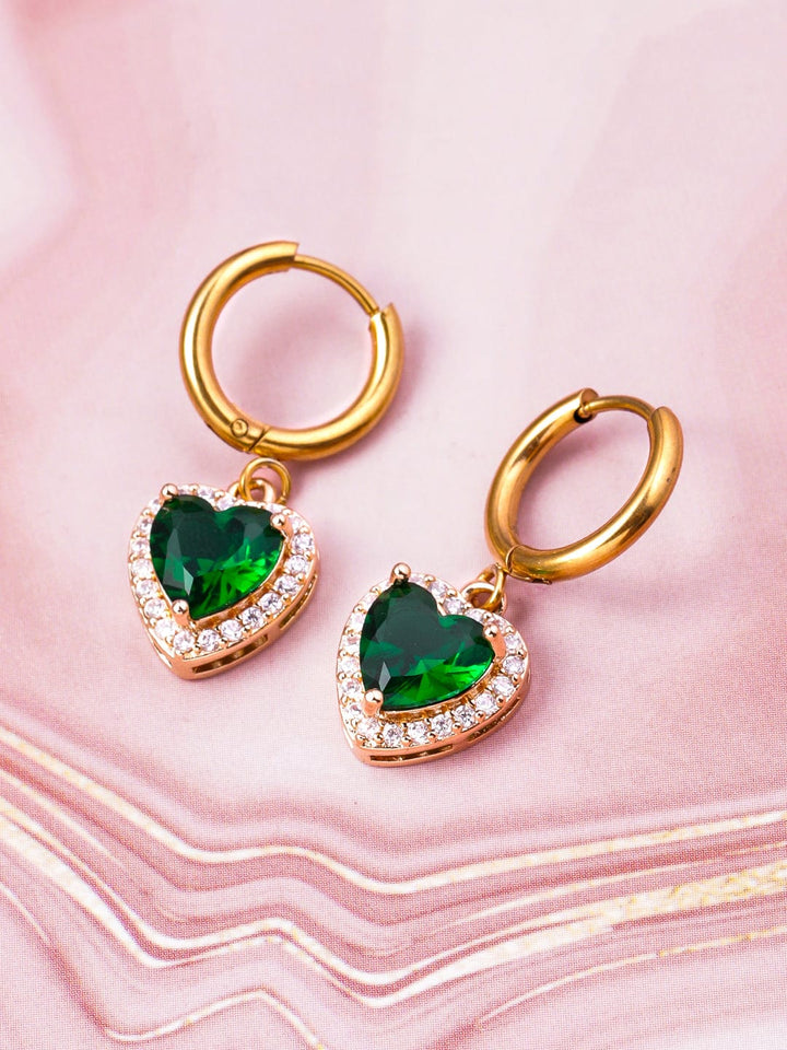 18K Gold Plated Stainless Steel Tarnish-Free Waterproof Emerald CZ Studded Drop Earrings Drop Earrings