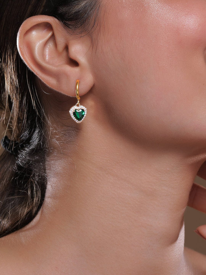 18K Gold Plated Stainless Steel Tarnish-Free Waterproof Emerald CZ Studded Drop Earrings Drop Earrings