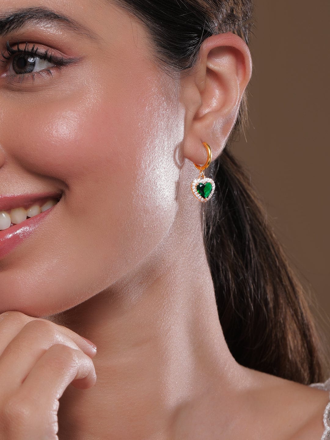 18K Gold Plated Stainless Steel Tarnish-Free Waterproof Emerald CZ Studded Drop Earrings Drop Earrings