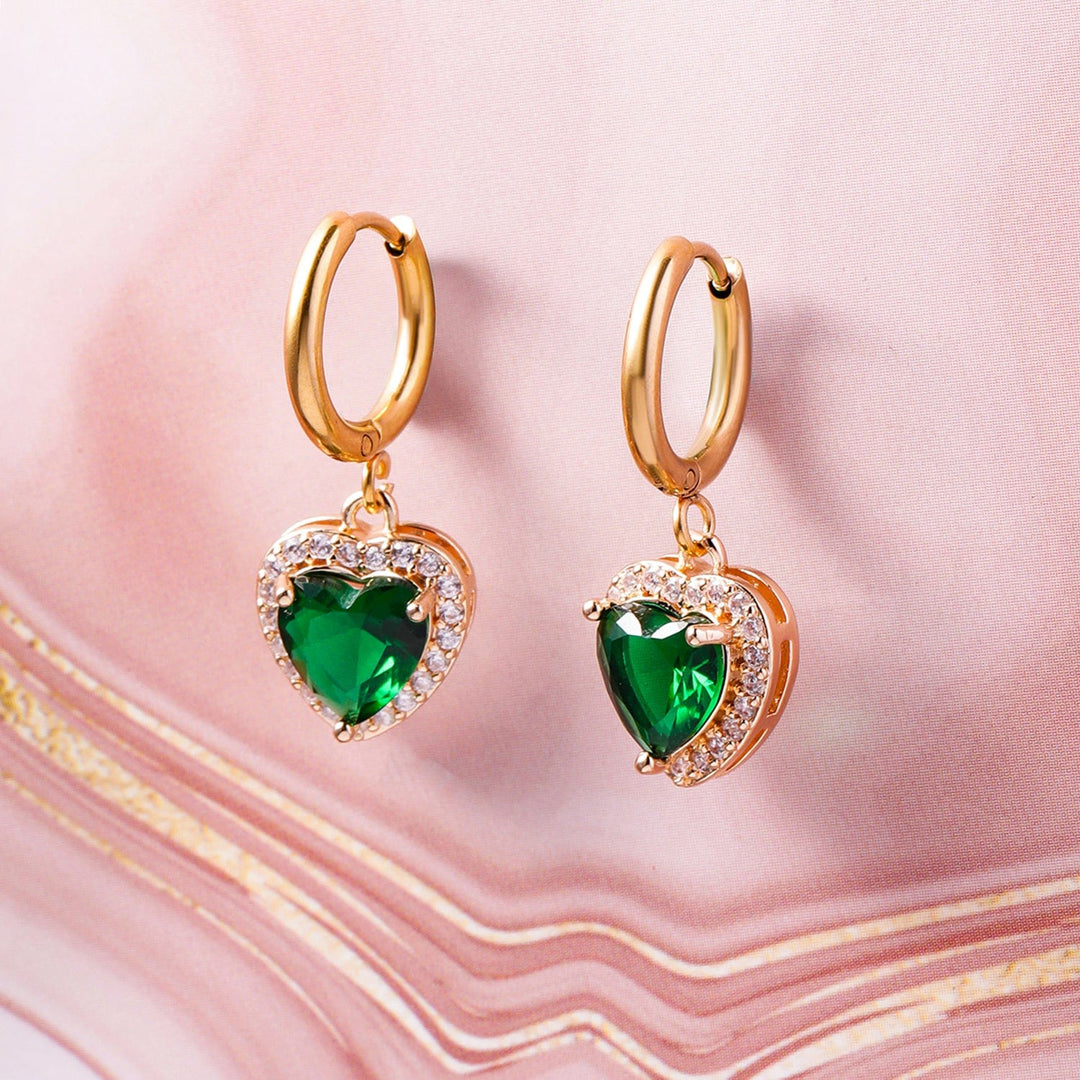 18K Gold Plated Stainless Steel Tarnish-Free Waterproof Emerald CZ Studded Drop Earrings Drop Earrings