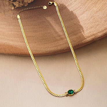 18K Gold Plated Stainless Steel Tarnish-Free Waterproof  Emerald CZ Studded Necklace Necklace & Chains