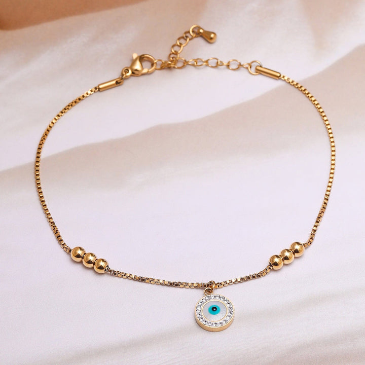 18K Gold-Plated Stainless Steel Tarnish-Free Waterproof Evil Eye Charm Anklet Anklet