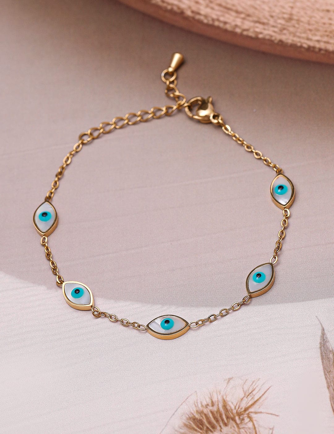 18K Gold Plated Stainless Steel Tarnish-Free Waterproof Evil Eye Charm Bracelet Bracelet