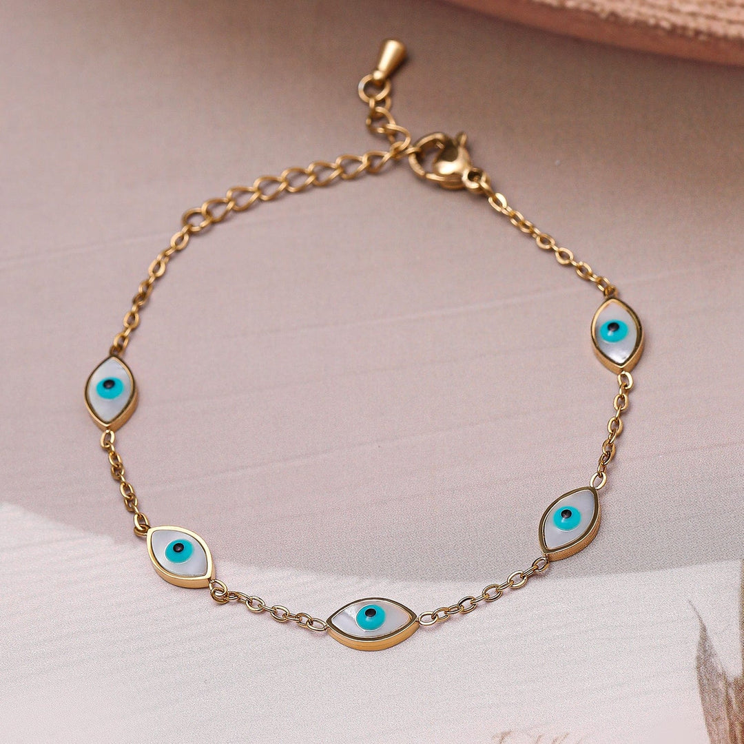 18K Gold Plated Stainless Steel Tarnish-Free Waterproof Evil Eye Charm Bracelet Bracelet