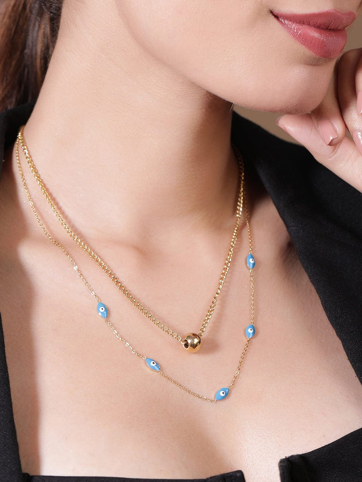 18K Gold-Plated Stainless Steel Tarnish-Free Waterproof Evil Eye Layered Necklace Chain & Necklace